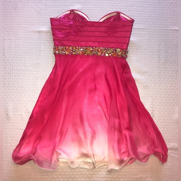 La Femme Pink White Embellished Silk Cocktail Dress, Size 2 - Picture 3 of 4